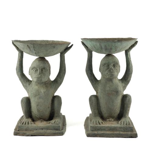 TWO COPPER MONKEY FINIALS (2)