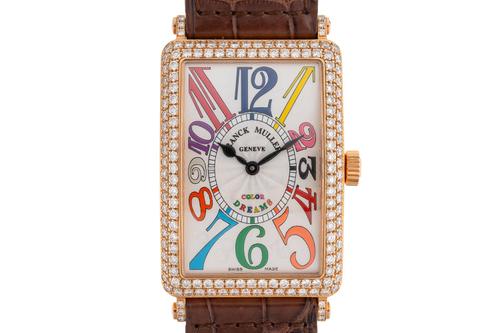 A FRANCK MULLER 18CT GOLD LONG ISLAND COLOUR DREAMS WATCH