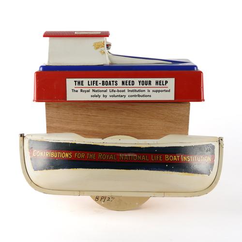 A PAINTED METAL R.N.L.I COLLECTION BOX IN THE FORM OF A BOAT (2)