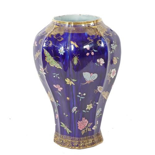 A LARGE AND UNUSUAL IRONSTONE MAZARINE BLUE-GROUND FLOOR VASE AND COVER ATTRIBUTED TO MASON'S(2)