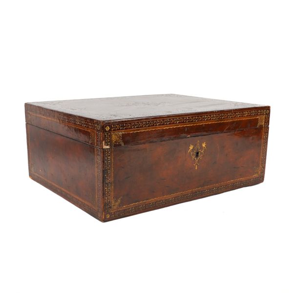 EDWARDS & SONS: A VICTORIAN GILT-TOOLED AND POLYCHROME LEATHER DOCUMENT BOX
