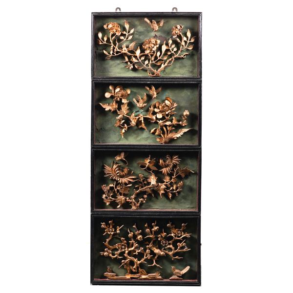 A CHINESE LACQUER AND HARDSTONE MOUNTED PANEL