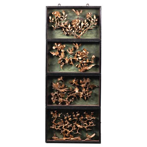 A CHINESE LACQUER AND HARDSTONE MOUNTED PANEL
