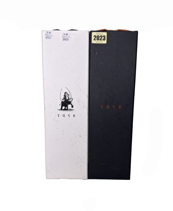 TWO BOTTLES OF TUSK ESTATE WINE, BOXED