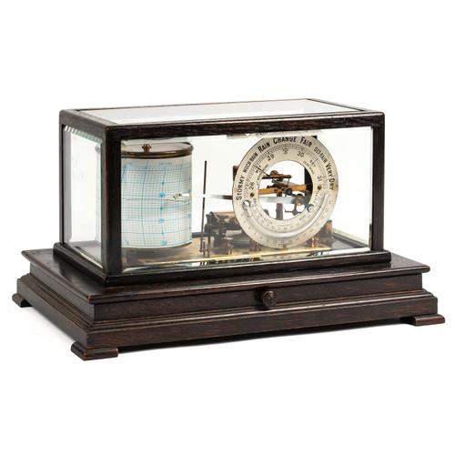 AN OAK-CASED BAROGRAPH WITH SILVERED BAROMETER RING