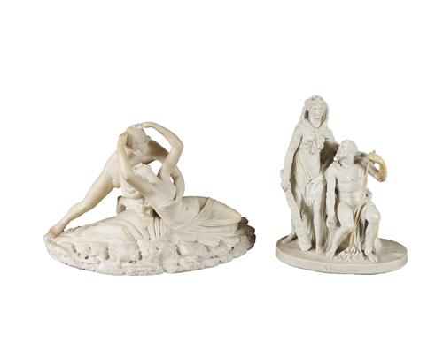 AFTER CANOVA: AN ITALIAN CARVED ALABASTER GROUP OF CUPID AND PSYCHE (2)