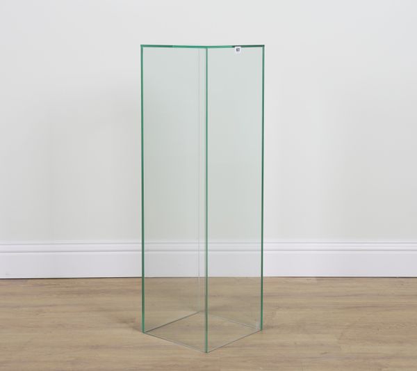 A CONTEMPORARY SQUARE GLASS PEDESTAL