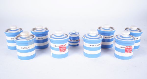 TG GREEN CORNISHWARE CONDIMENT JARS (9)