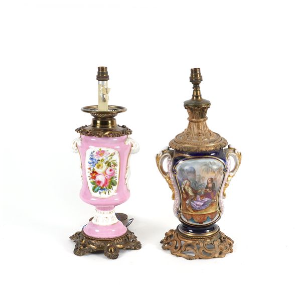 TWO FRENCH PORCELAIN AND GILT-METAL MOUNTED TABLE LAMPS (2)