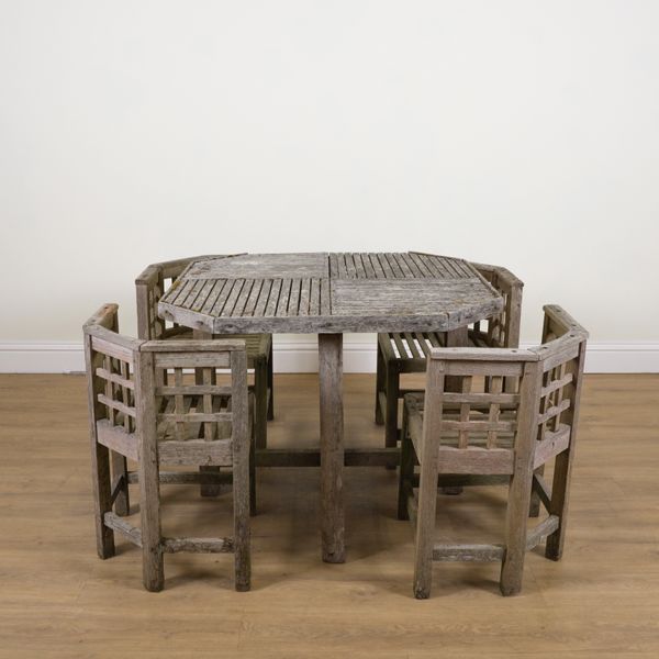 POSSIBLY HEALS; A SLATTED HARDWOOD GARDEN TABLE (5)