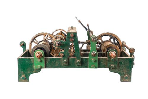 A GREEN-PAINTED CAST-IRON STRIKING TURRET CLOCK