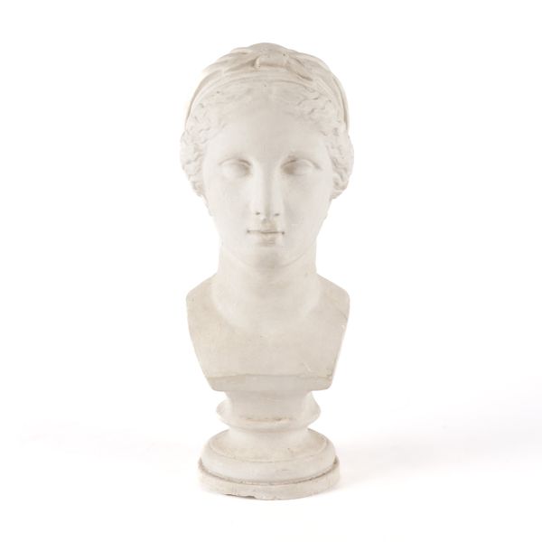 A NEO-CLASSICAL STYLE PLASTER BUST OF A FEMALE