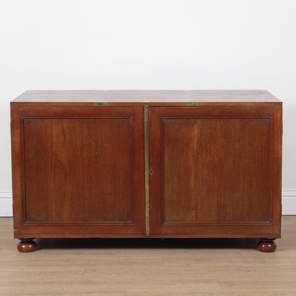 A CAMPAIGN STYLE BRASS BOUND TEAK SIDE CABINET