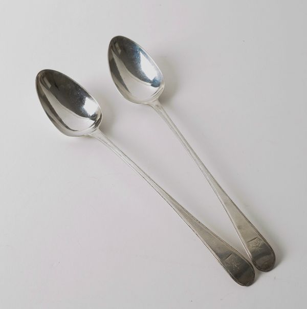 A PAIR OF GEORGE III SILVER STUFFING SPOONS