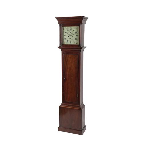 A LATE GEORGE III MAHOGANY SUSSEX-MADE STRIKING LONGCASE CLOCK