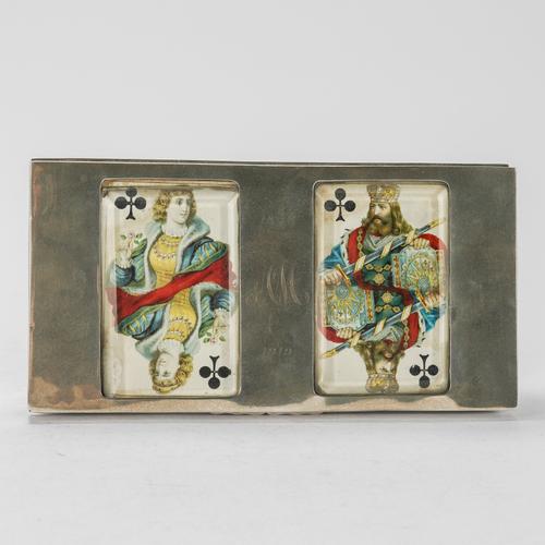 A SILVER MOUNTED RECTANGULAR PLAYING CARDS BOX