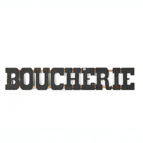 TWO FRENCH CUT OUT SHEET METAL ADVERTISING SHOP SIGNS: ‘CHARCUTERIE’ AND ‘BOUCHERIE’ (2)