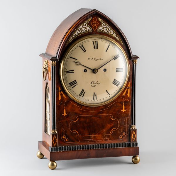 A REGENCY BRASS-MOUNTED MAHOGANY AND BOXWOOD-INLAID LANCET MANTEL CLOCK