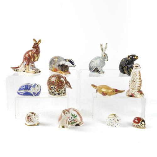 TWELVE ROYAL CROWN DERBY PAPERWEIGHTS INCLUDING A TASMANIAN DEVIL (12)