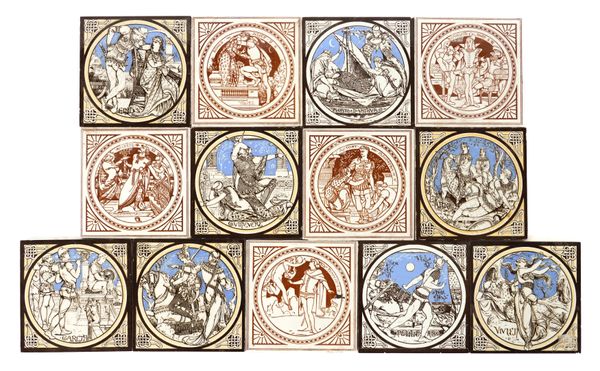 JOHN MOYR SMITH FOR MINTONS: THIRTEEN PRINTED EARTHENWARE TILES (13)