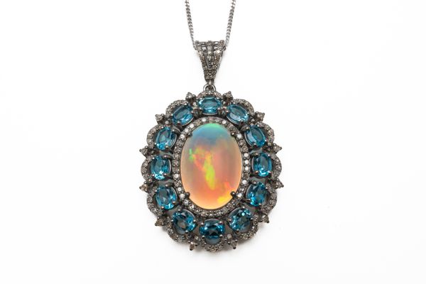 AN OPAL, DIAMOND AND TOPAZ PENDANT NECKLACE (2)