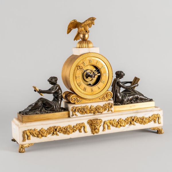 A REGENCY ORMOLU AND BRONZE-MOUNTED WHITE MARBLE MANTEL TIMEPIECE