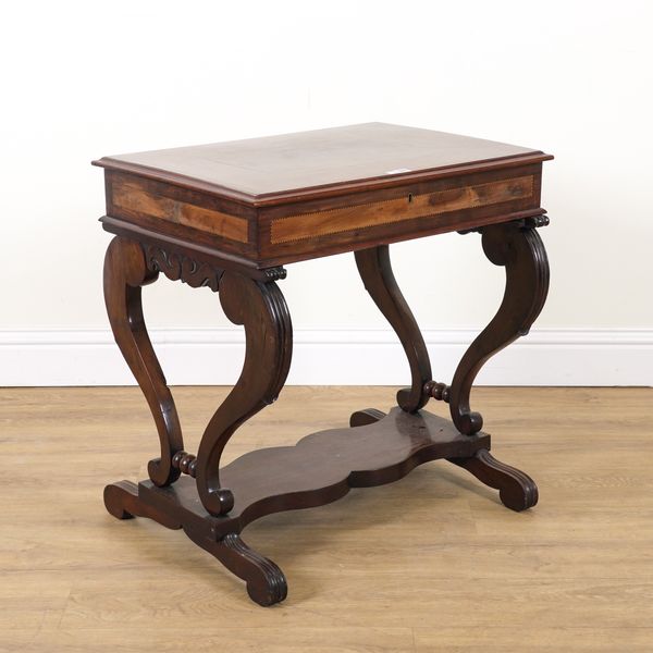 A 19TH CENTURY DUTCH CHEQUER STRUNG INLAID YEW WOOD WORK TABLE