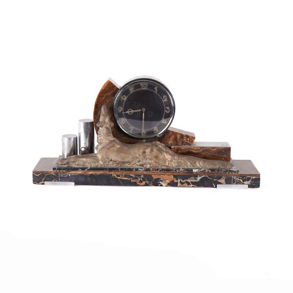 AN ART DECO MARBLE AND BRONZE 8 DAY MANTEL CLOCK