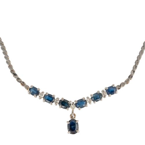 A WHITE GOLD, SAPPHIRE AND DIAMOND SERPENTINE LINK NECKLACE
