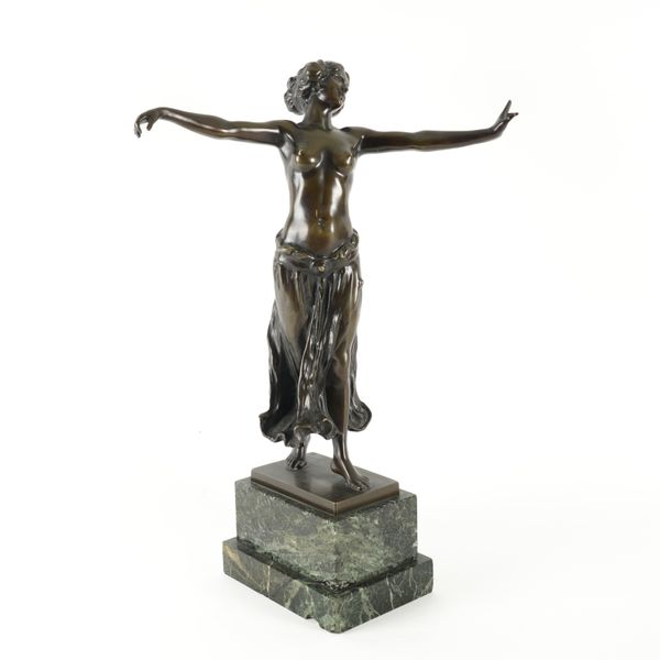 FERDINAND LUGERTH (AUSTRIAN 1885-1915): AN AUSTRIAN BRONZE FIGURE OF A SEMI-NAKED DANCER