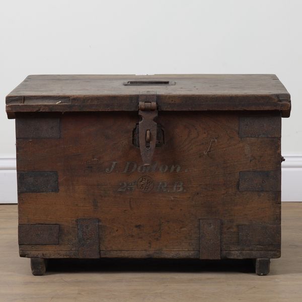 A LATE 19TH CENTURY IRON BOUND TEAK TRUNK