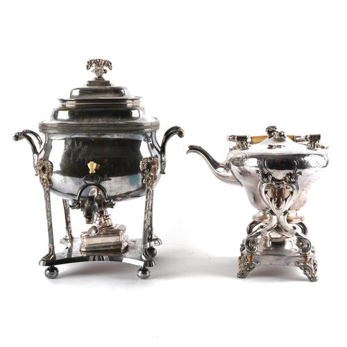 A PLATED ON COPPER TEA URN AND A PLATED SPIRIT KETTLE (2)
