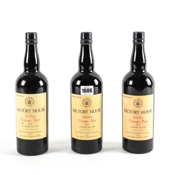 THREE BOTTLES FACTORY HOUSE 1977 JUBILEE VINTAGE PORT (3)