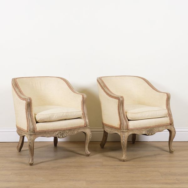 A PAIR OF LOUIS XV STYLE PAINTED TUB CHAIRS (2)