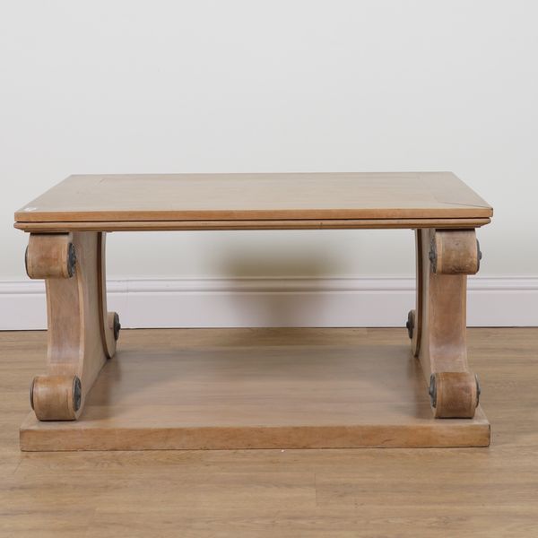 A BIEDERMEIER DESIGN WALNUT RECTANGULAR TWO TIER COFFEE TABLE