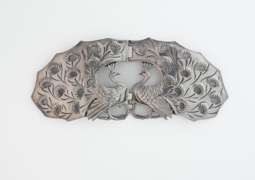 A LATE VICTORIAN SILVER TWO PIECE WAISTBELT BUCKLE
