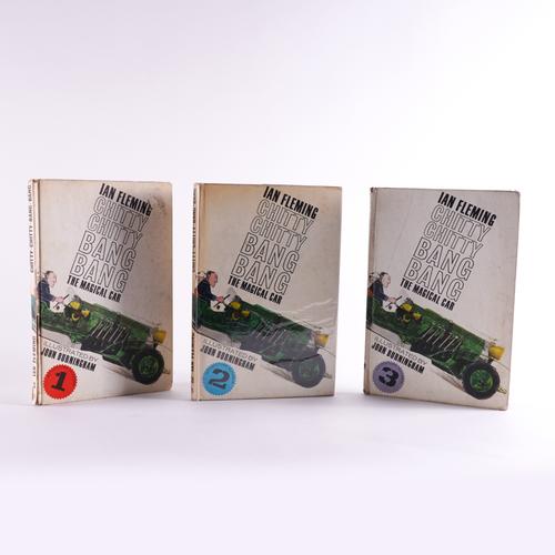 FLEMING, Ian (1908-64). Chitty Chitty Bang Bang. The Magical Car. Adventure Number One [Number Two, Number Three], London, 1964-65, 3 volumes, 4to, illustrations by John Burningham, original pictorial boards, vol. II with dust-jacket. FIRST EDITIONS. (3)