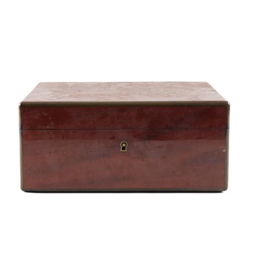 AN ELIE BLEU MAHOGANY BRASS OUTLINED HUMIDOR