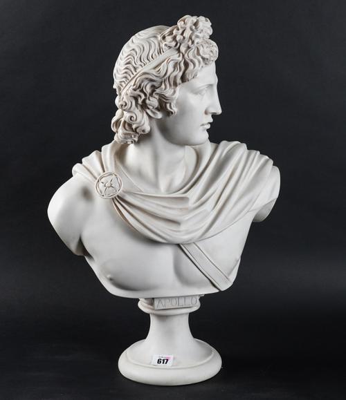 AFTER THE ANTIQUE: A WHITE COMPOSITE BUST OF APOLLO