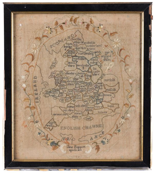 A REGENCY NEEDLEWORK SAMPLER MAP OF ENGLAND AND WALES