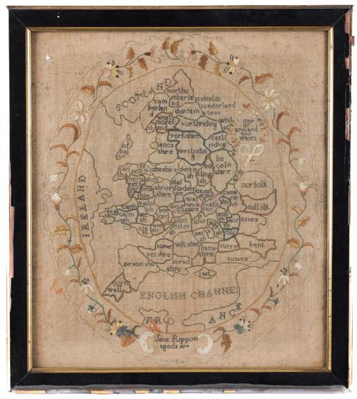 A REGENCY NEEDLEWORK SAMPLER MAP OF ENGLAND AND WALES