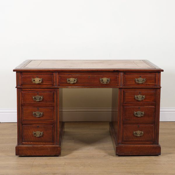A LATE 19TH CENTURY MAHOGANY PEDESTAL DESK