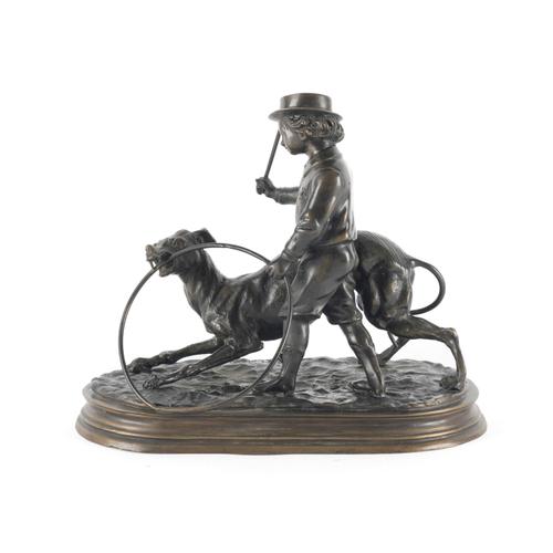AFTER J MOIGNIEZ (FRENCH, 1835-1894): A BRONZE GROUP OF A BOY PLAYING WITH A GREYHOUND
