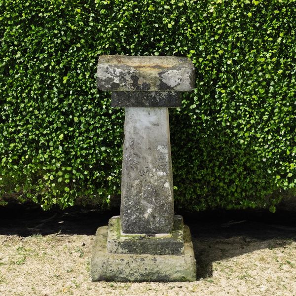 A RECONSTITUTED STONE SQUARE FIVE SECTION BIRD BATH