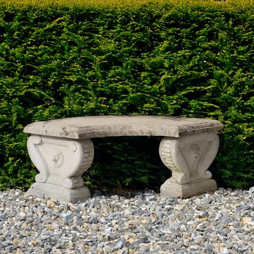A RECONSTITUTED STONE CURVED GARDEN BENCH (3)