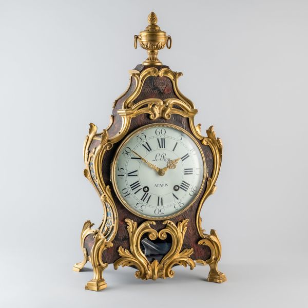 A RARE LATE LOUIS XV AND LATER ORMOLU-MOUNTED, TOOLED AND PAINTED LEATHER-COVERED DOUBLE-STRIKING MANTEL CLOCK