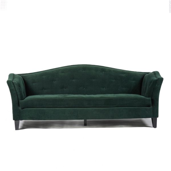 COACH HOUSE; A BUTTONBACK FOREST GREEN UPHOLSTERED SOFA