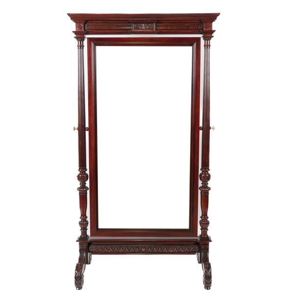 A REGENCY STYLE MAHOGANY CHEVAL MIRROR
