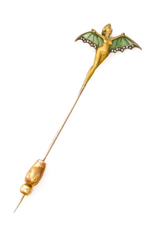 A PILQUE A JOUR ANGEL STICK PIN, BOXED