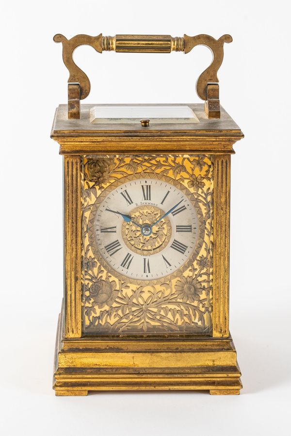 A FRENCH BRASS STRIKING AND REPEATING CARRIAGE CLOCK